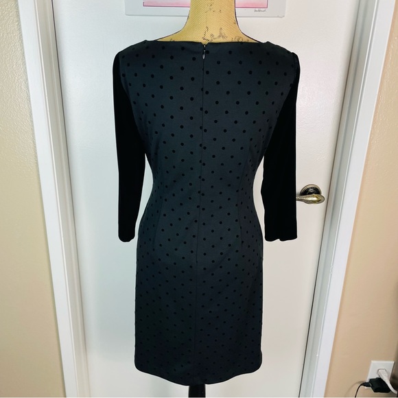 Tahari 6P Black Midi Dress Woman Dots 3/4 Sleeve Rhinestone Evening Party Velvet - Picture 7 of 14